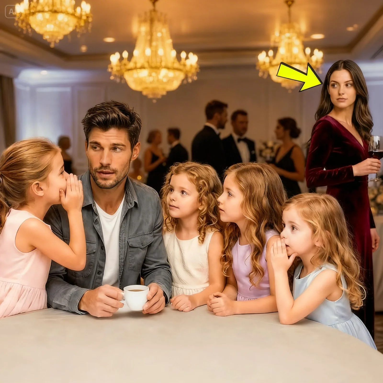 He Was Drinking Cold Tea Alone at a Black Tie Gala – Then the CEO’s Four Daughters Put $5 on the Table and Asked Him to Be Their Father