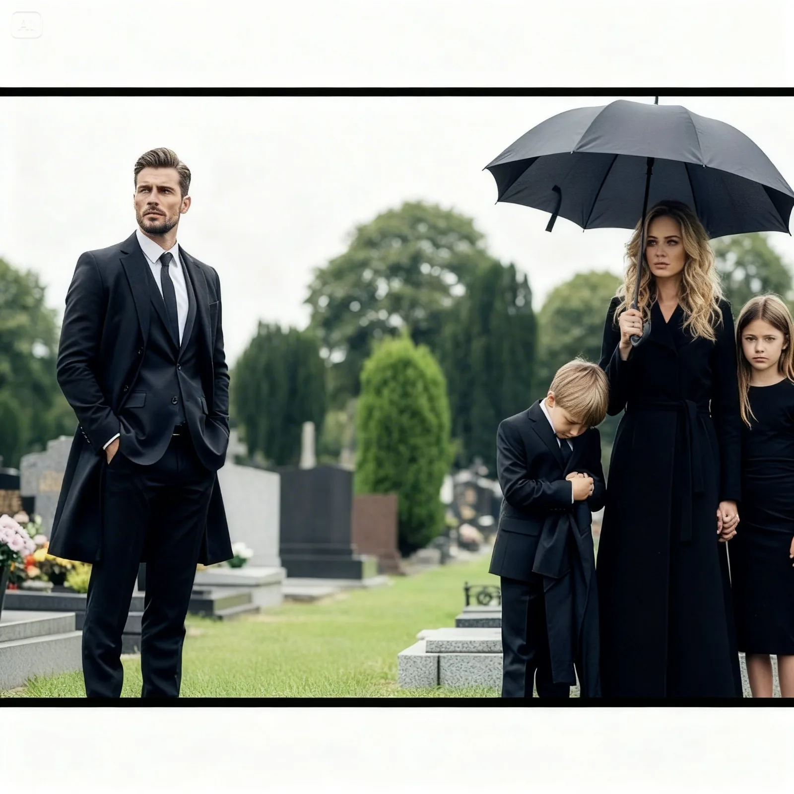 At His Mother’s Funeral, He Saw His Ex-Wife in the Rain – Then Two Children Looked Up With His Eyes