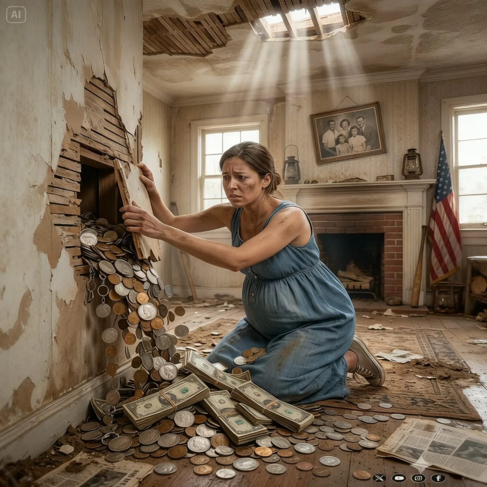 Pregnant widow bought a house for next to nothing… She found a treasure hidden in the adobe behind an old painting