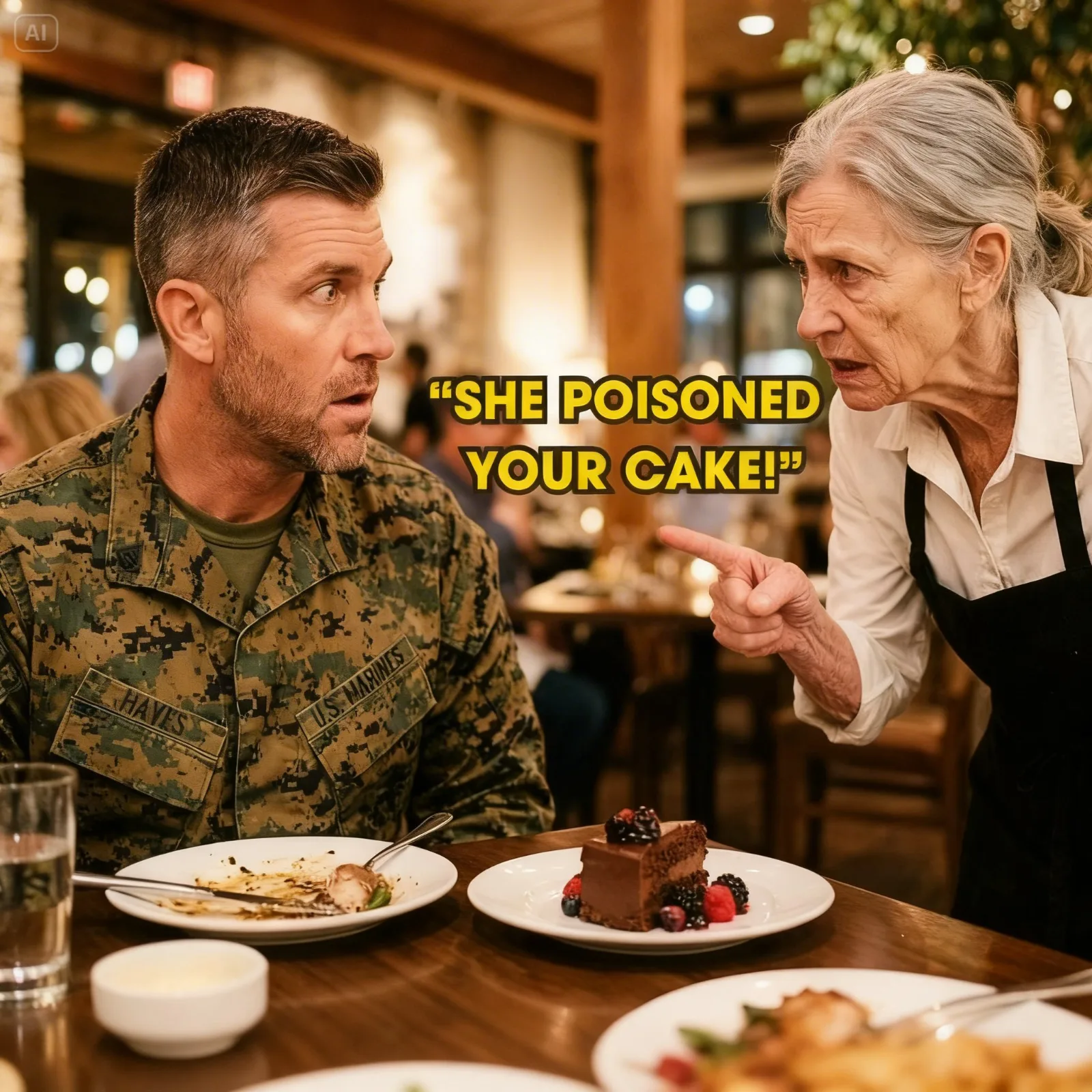 The Old Waitress Whispered, “She Poisoned Your Dessert” – But the Marine Let Her Eat It Anyway
