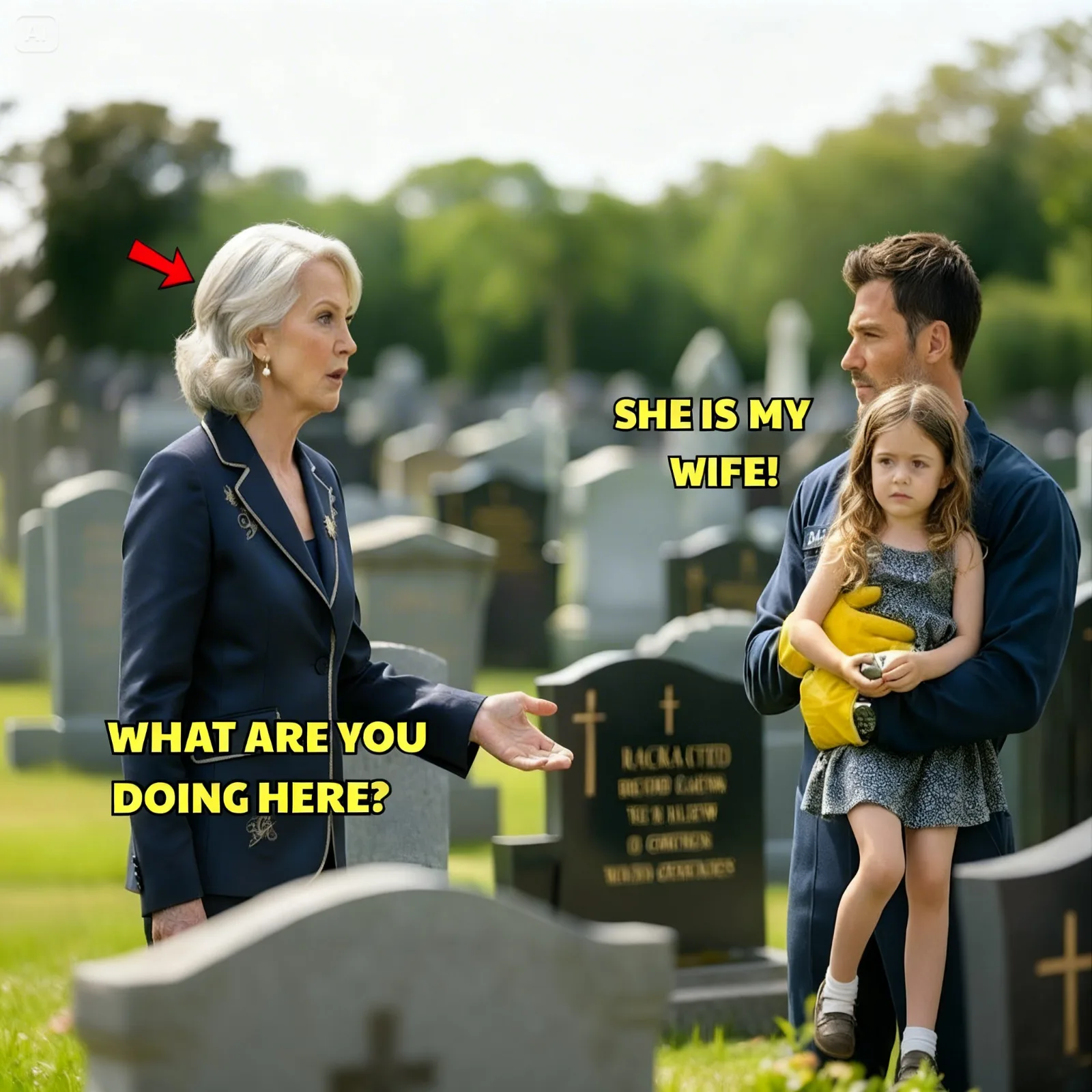The Lonely Billionaire Went to Her Daughter’s Grave Expecting Silence – Instead She Found a Janitor and a Little Girl Crying Beside It