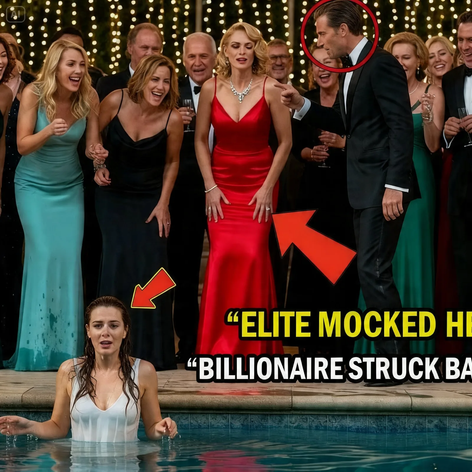 SHE PUSHED HER INTO THE POOL AND EVERYONE LAUGHED—UNTIL HER BILLIONAIRE HUSBAND TOOK THE MIC AND DESTROYED THEM ONE BY ONE