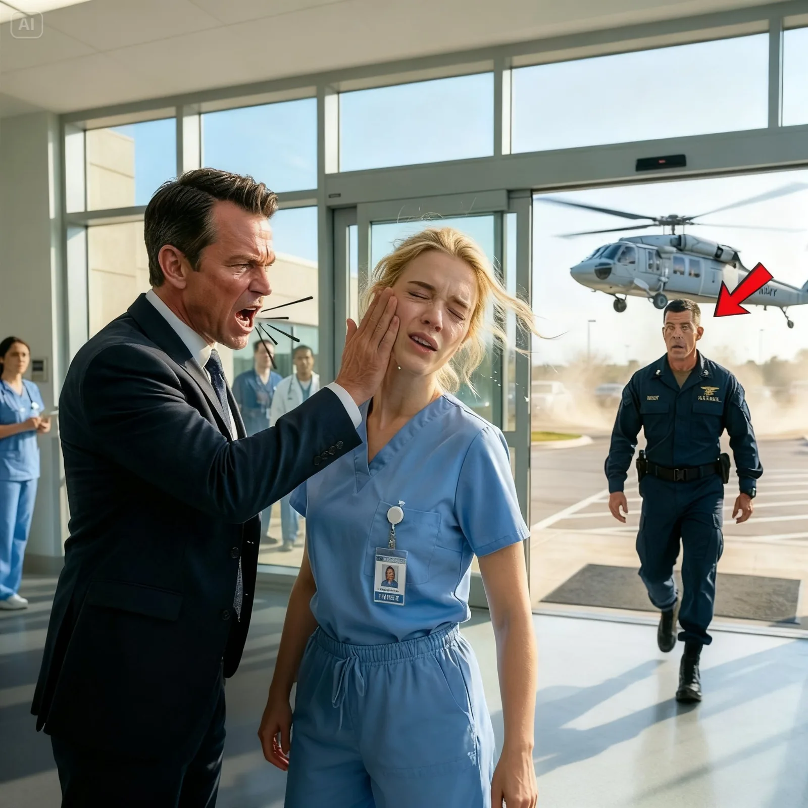 THE CEO SLAPPED THE ROOKIE NURSE FOR HELPING A BLEEDING OLD MAN—TEN MINUTES LATER, A NAVY HELICOPTER LANDED OUTSIDE