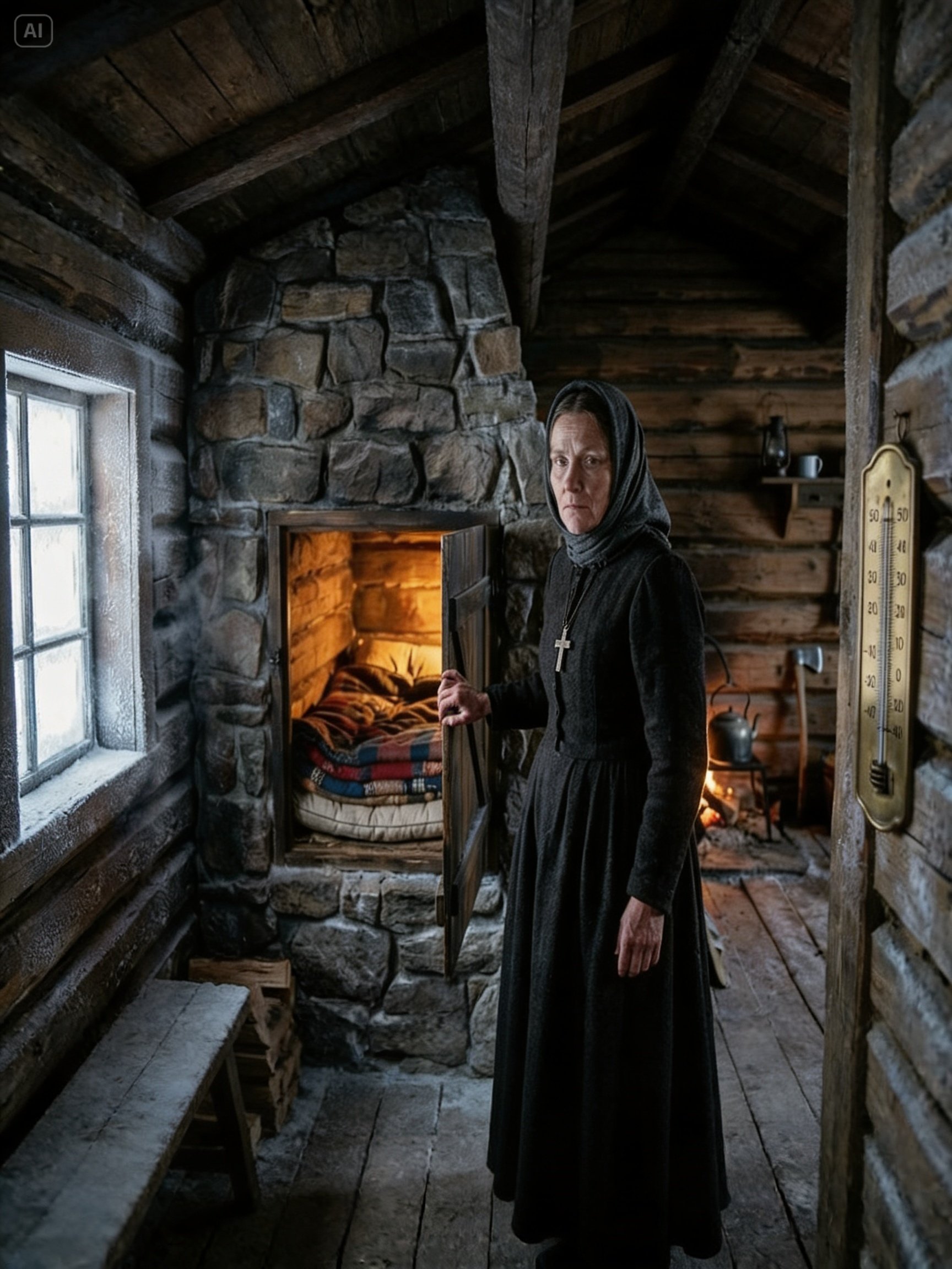 Her Cabin Had No Bedroom Until Neighbors Found She Slept Inside the Stove Wall