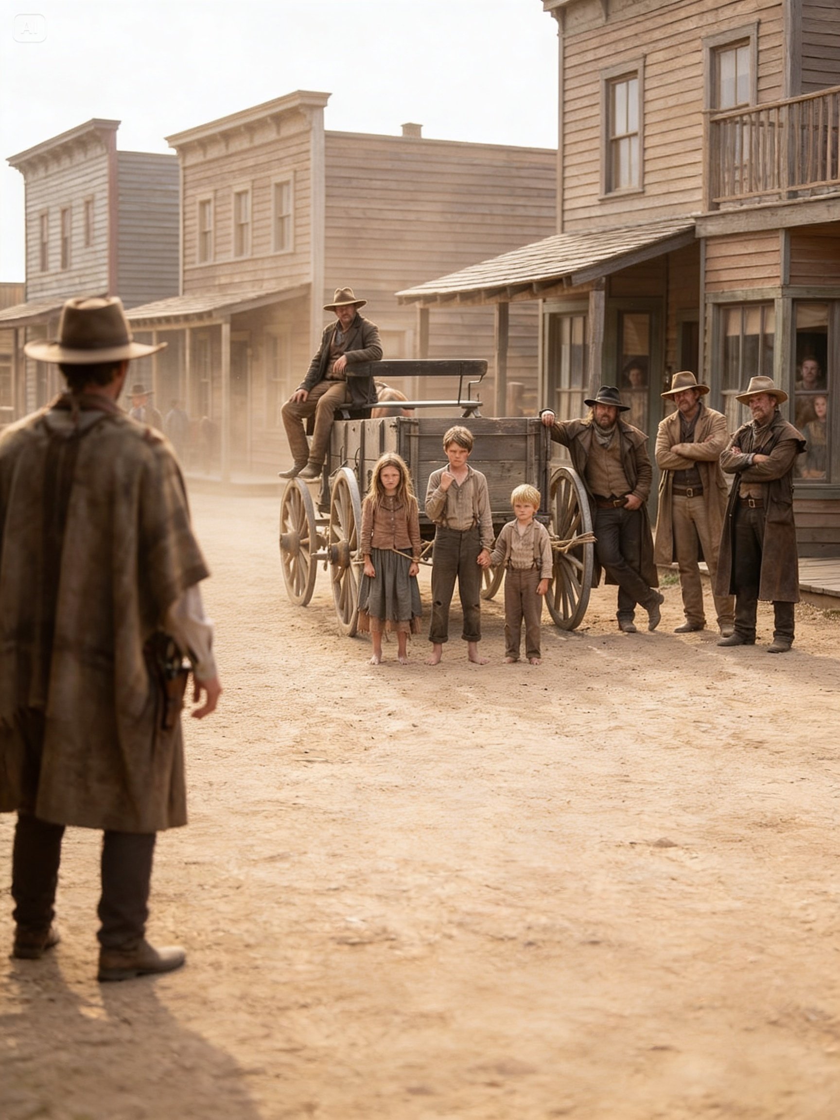 They Chained Three Orphans to a Wagon… The Nameless Gunslinger Made Them Regret It