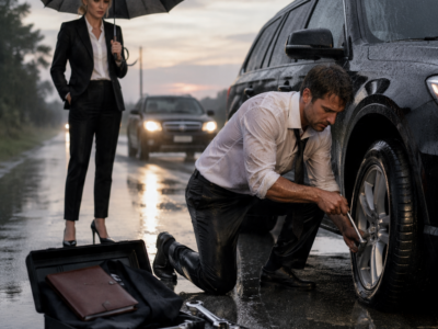 I CHANGED A RICH STRANGER’S TIRE AND LOST THE INTERVIEW MY DAUGHTER NEEDED MOST – THEN SHE TURNED AROUND IN THE BOARDROOM AND SAID MY NAME
