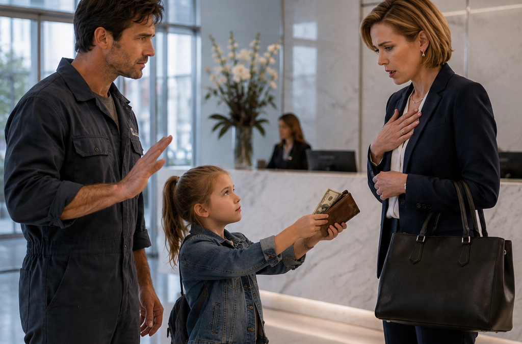 THE CEO ACCUSED A SINGLE FATHER IN GREASE-STAINED COVERALLS OF BEGGING—BUT WHEN HIS SEVEN-YEAR-OLD DAUGHTER PULLED ONE WORN PHOTOGRAPH FROM HIS WALLET, SHE RECOGNIZED THE WOMAN SHE HAD SPENT YEARS TRYING TO FIND…