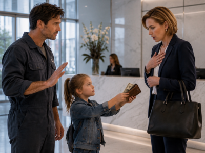 THE CEO ACCUSED A SINGLE FATHER IN GREASE-STAINED COVERALLS OF BEGGING—BUT WHEN HIS SEVEN-YEAR-OLD DAUGHTER PULLED ONE WORN PHOTOGRAPH FROM HIS WALLET, SHE RECOGNIZED THE WOMAN SHE HAD SPENT YEARS TRYING TO FIND…
