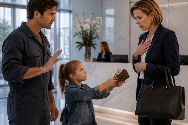 THE CEO ACCUSED A SINGLE FATHER IN GREASE-STAINED COVERALLS OF BEGGING—BUT WHEN HIS SEVEN-YEAR-OLD DAUGHTER PULLED ONE WORN PHOTOGRAPH FROM HIS WALLET, SHE RECOGNIZED THE WOMAN SHE HAD SPENT YEARS TRYING TO FIND…