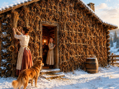 Everyone mocked the white American widow who planted sunflowers inches from her Wyoming cabin, especially when mice invaded, the western wall collapsed, and the valley’s richest merchant called her home a DEADLY haystack—but after a seventy-mile-per-hour blizzard froze neighboring families at forty degrees, her daughter opened a worn ledger, the carpenter touched the warm logs, and one final number revealed what the widow had NEVER told them…