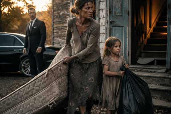 SHE CARRIED HER LAST MATTRESS ELEVEN BLOCKS WITH HER LITTLE GIRL—BUT THE BILLIONAIRE FOLLOWING THEM KNEW THE ABANDONED HOUSE HELD SOMETHING HE NEVER DARED OPEN