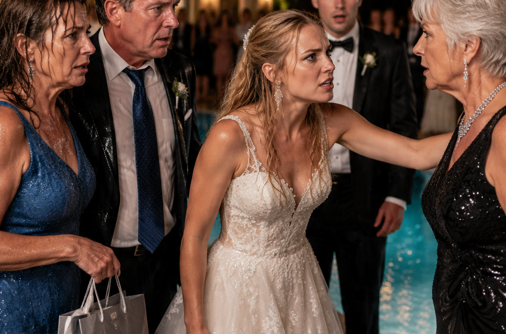 At my own wedding, my future mother-in-law mocked my “poor” parents, shoved them into the pool, and my fiancé stayed SILENT, so I took the microphone, canceled the ceremony, made one call, and watched five black cars roll through the gates as his powerful family finally realized I was never the helpless bride they thought I was — until one name made him go white