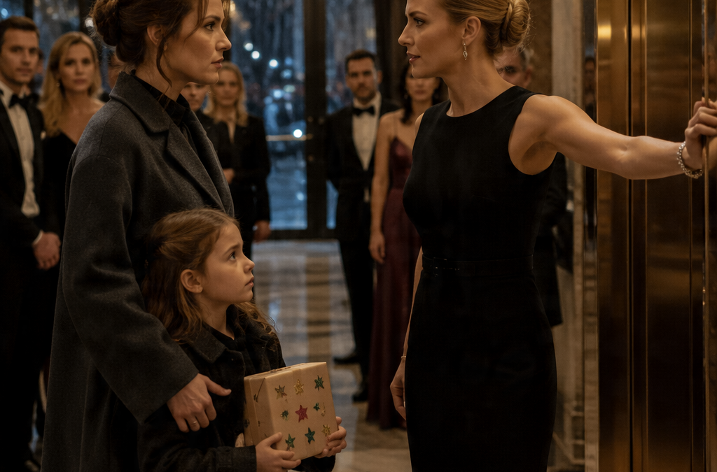 I HELD MY DAUGHTER’S GIFT OUTSIDE MY HUSBAND’S CORPORATE GALA – THEN HIS SECRETARY SMILED AND SAID THE WOMAN UPSTAIRS HAD ALREADY TAKEN MY PLACE
