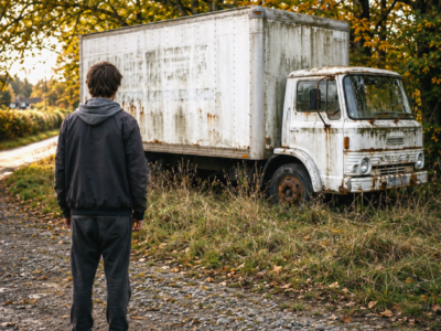 I Spent My Last $10 on a Dead Man’s Rusted Moving Truck—Then a Stray Dog Found the Hidden Room He Built for Forgotten Foster Kid