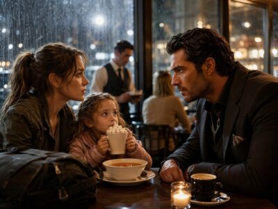 A Soaked Single Mother Asked a Dangerous Stranger, “Can We Sit Here?” — The Mafia Boss Fed Her Little Girl, Offered Her Protection, and Then Said She Wasn’t Leaving His World