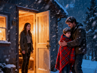 A POOR YOUNG WOMAN LET A STRANGE MAN AND HIS LITTLE SON SLEEP IN HER CABIN – BY MORNING, HIS REAL IDENTITY CHANGED EVERYTHING