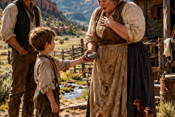 They Sent Her West With Starving Hens and a Rotten Cabin—Then the Widower’s Silent Boy Gave Her a STONE That Made the Ground Reveal Their SECRET