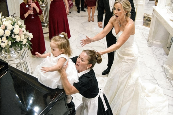 the billionaire’s fiancée shoved the maid’s toddler off the piano, but one look at the child’s eyes destroyed the wedding