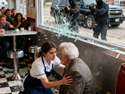 POOR WAITRESS SAVED A FRAIL OLD MAN FROM GUNMEN – THE NEXT MORNING, A MAFIA BOSS SENT FOUR ARMED GUARDS TO HER CAFE
