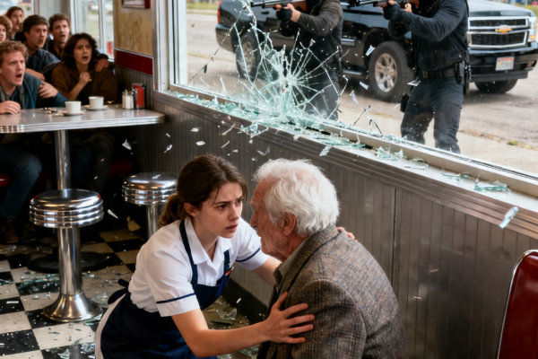 POOR WAITRESS SAVED A FRAIL OLD MAN FROM GUNMEN – THE NEXT MORNING, A MAFIA BOSS SENT FOUR ARMED GUARDS TO HER CAFE