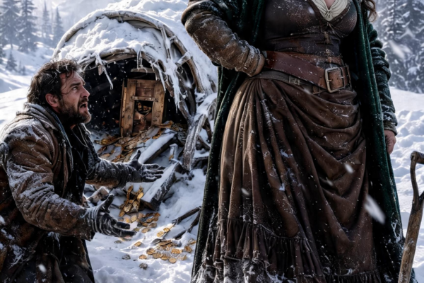 He Said His Curvy Wife Was Too Heavy to Save… But the Wagon She Buried Beneath the Blizzard Became the Grave That Exposed His Gold, His Lie, and His Frozen Mercy.