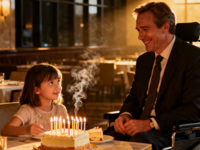 PARALYZED CEO SAT ALONE WITH HIS BIRTHDAY CAKE – THEN A LITTLE GIRL ASKED, “CAN I SIT WITH YOU?”