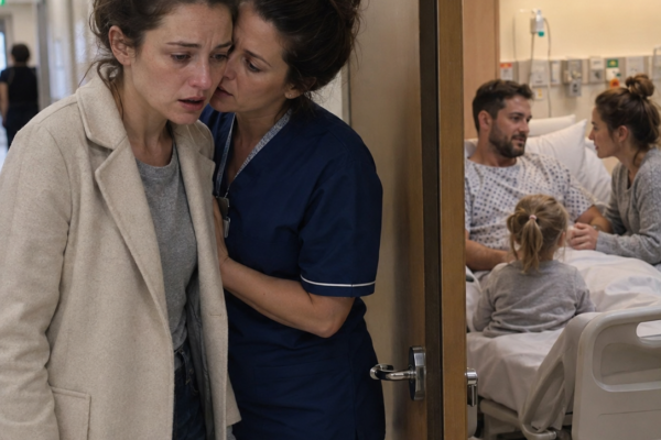 While I was in Atlanta for work, my husband was nearly killed in a car accident. I reached the hospital after midnight, gave the nurse my name, and watched her face change. “I’m sorry,” she whispered. “His wife and little girl are already with him.” Through the glass, I saw my husband’s parents comforting a woman I had never met—and a five-year-old girl holding his hand. I didn’t go inside. I went home and opened our bank records.