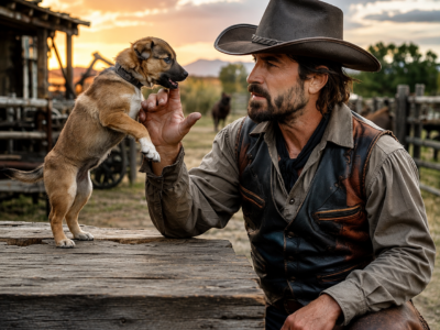 A Widowed Wyoming Cowboy Paid Twenty-Five Cents for the Puppy Everyone Feared—Three Months Later, the Dog Saw One Stranger’s Spurs and Refused to Let Him Reach the Church Door