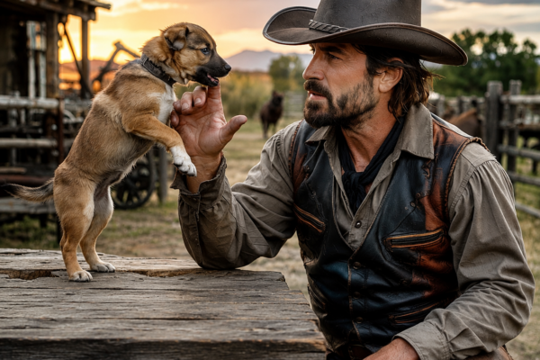 A Widowed Wyoming Cowboy Paid Twenty-Five Cents for the Puppy Everyone Feared—Three Months Later, the Dog Saw One Stranger’s Spurs and Refused to Let Him Reach the Church Door