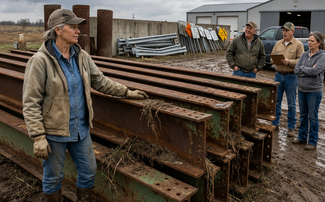 the county laughed when a widow bought twelve rusted bridge beams for scrap—then the flood stranded every farm but hers