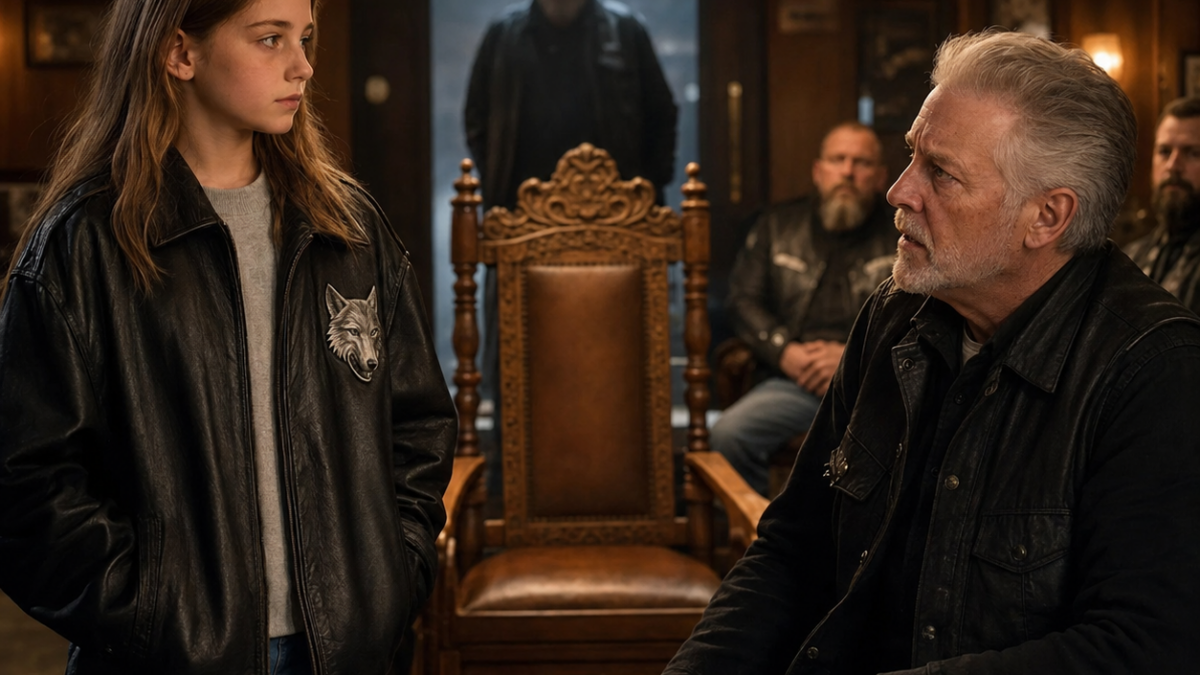 THEY LAUGHED AT A TWELVE-YEAR-OLD GIRL IN HER DEAD GRANDFATHER’S BIKER JACKET—UNTIL THE CLUB PRESIDENT SAW THE SILVER PATCH, TURNED PALE, AND WHISPERED, “WHO TOLD YOU ABOUT THE EMPTY CHAIR?”