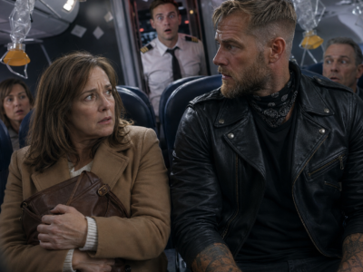 SHE CLUTCHED HER PURSE FROM THE TATTOOED BIKER BESIDE HER—THEN THE PLANE STARTED FALLING, THE COCKPIT DOOR OPENED, AND EVERYONE HEARD WHO HE REALLY WAS