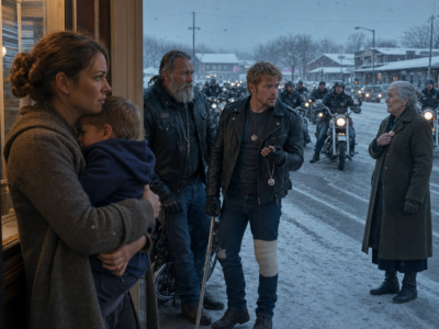 I OPENED MY DOOR TO 25 FREEZING BIKERS WITH MY TODDLER IN MY ARMS—THREE DAYS LATER, 1,500 ENGINES SURROUNDED US, AND THE WOUNDED RIDER SAW MY NEIGHBOR—THEN SAID ONE WORD…