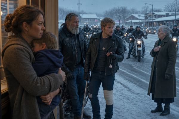 I OPENED MY DOOR TO 25 FREEZING BIKERS WITH MY TODDLER IN MY ARMS—THREE DAYS LATER, 1,500 ENGINES SURROUNDED US, AND THE WOUNDED RIDER SAW MY NEIGHBOR—THEN SAID ONE WORD…