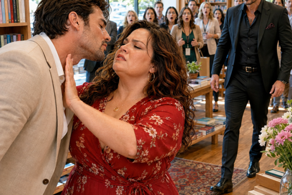 he tried to force a kiss on the plus-size bookstore owner—then the mafia king dragged him away, claimed her in front of every camera, and revealed he’d secretly written every love story she ever believed in