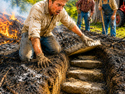 he burned forty years of brush behind the old barn and found stone steps leading to the secret five families had buried beneath the hill