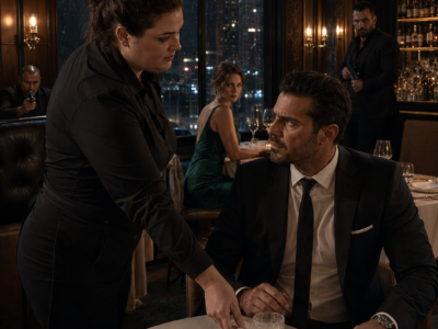 The Mafia Boss Never Noticed the Heavyset Waitress Pouring His Water—Until She Slipped a Note Beneath His Glass Warning That His Girlfriend Had Sold Him Out, and Seconds Later He Realized the Woman Everyone Ignored Was the Only Person in the Restaurant Who Had Seen the Assassins Coming