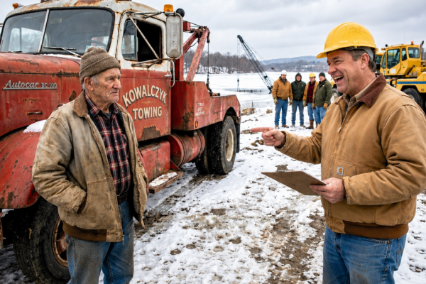 the engineers said nothing could pull the 80-ton crane from the frozen river — then a 73-year-old steelworker fired up his father’s 1948 autocar