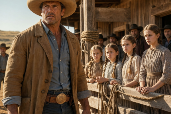 Their uncle put four orphaned sisters on an auction block, but when a feared rancher bought them all, the youngest dropped one tiny object their uncle desperately tried to grab…
