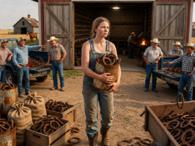 the whole county laughed when a little girl bought a bucket of rusted horseshoes—until the barn doors opened and the bank auction fell silent