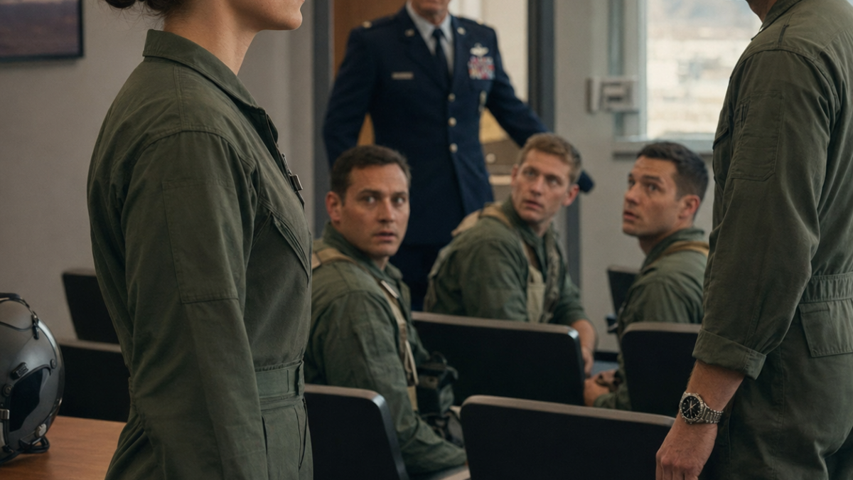 Her brother laughed when she entered the pilots’ briefing and told everyone she didn’t belong there, but the moment the command door opened, he noticed something that made him stop breathing…