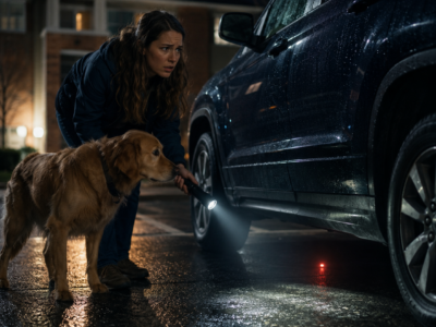 “Help” kept coming from the same dark row of cars every night, but when Emily’s dog refused to move closer, her flashlight caught something beneath one SUV that should not have been there…