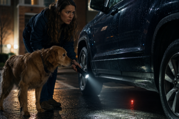 “Help” kept coming from the same dark row of cars every night, but when Emily’s dog refused to move closer, her flashlight caught something beneath one SUV that should not have been there…