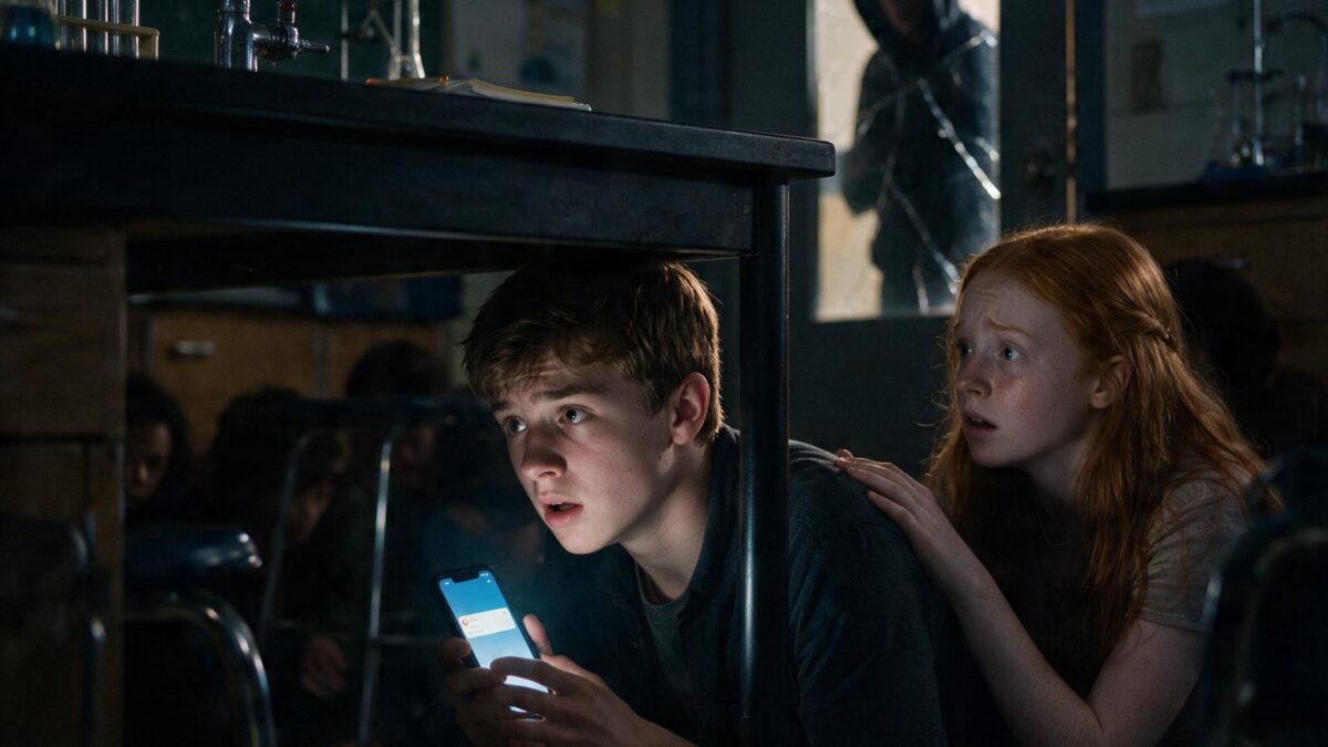 During lockdown, someone outside my chemistry classroom started texting details no one should have known, but the message that scared me most wasn’t about where I was hiding…