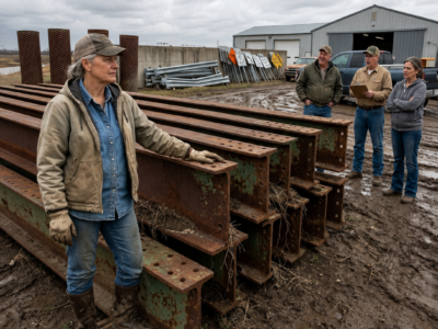 the county laughed when a widowed farmer bought twelve rusted bridge beams for scrap—until the flood erased every road but the one she built in secret