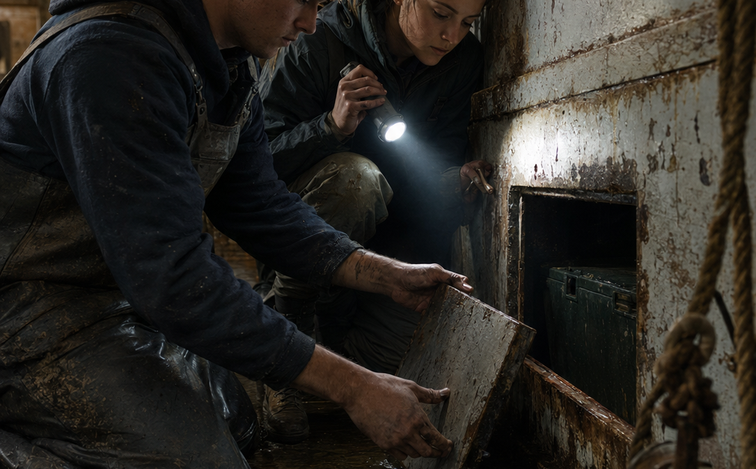 Homeless at Nineteen, Caleb and Nora Spent $10 on a Rusted Trawler Nobody Wanted — Then a Hollow Knock Inside the Steel Hull Led Them to a Sealed Compartment the Harbormaster Had Been Counting on Staying Closed for Eight Years