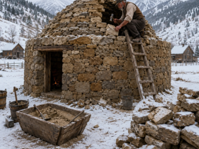 the neighbors laughed when he built a round stone cabin in idaho—then fifty-below winter proved the old frenchman knew something they didn’t