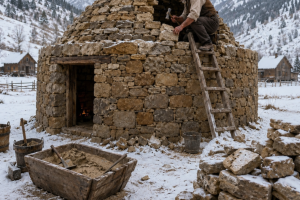 the neighbors laughed when he built a round stone cabin in idaho—then fifty-below winter proved the old frenchman knew something they didn’t