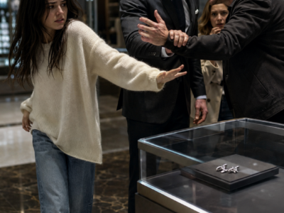 When Her Wealthy Ex Kicked Her Onto the Mall Floor and Called Her a Penniless Stalker, Sadie Refused Her Husband’s Men—Until Trevor Raised His Hand Again and the Silent Stranger Beside Her Revealed Why Every Powerful Person in the Boutique Had Suddenly Stepped Back