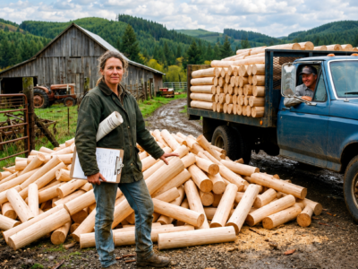 for ten years the veneer plant dumped its unwanted wood at her farm gate—then the woman they laughed at built a $350,000 post company from what everyone called trash